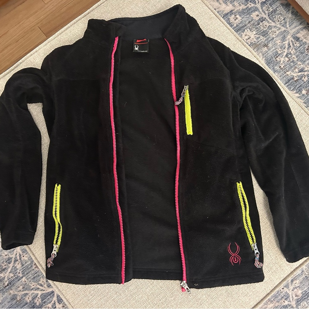 Spyder Kids size large (10) Black Jacket with Pink and Yellow Zippers
